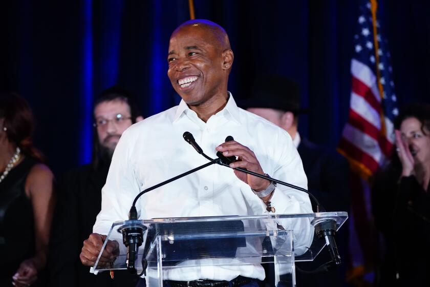 New York City Mayor Elect Eric Adams speaks to supporters Tuesday, Nov. 2, 2021, in New York. (AP Photo/Frank Franklin II)