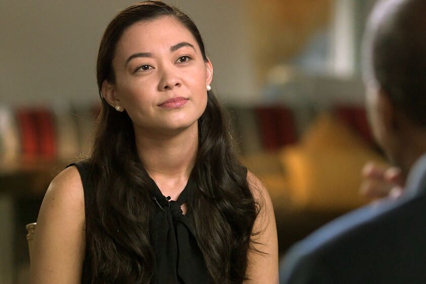 This image released by CBS shows Chanel Miller during an interview on "60 Minutes," airing on Sept. 22. Miller, who read a searing statement at the sentencing of the college swimmer who sexually assaulted her at Stanford University, has revealed her identity. She identifies herself in a memoir, "Know My Name," scheduled to be released Sept. 24. She will tell her story for the first time in an interview with Bill Whitaker on the popular news magazine show. (60 Minutes/CBS via AP)