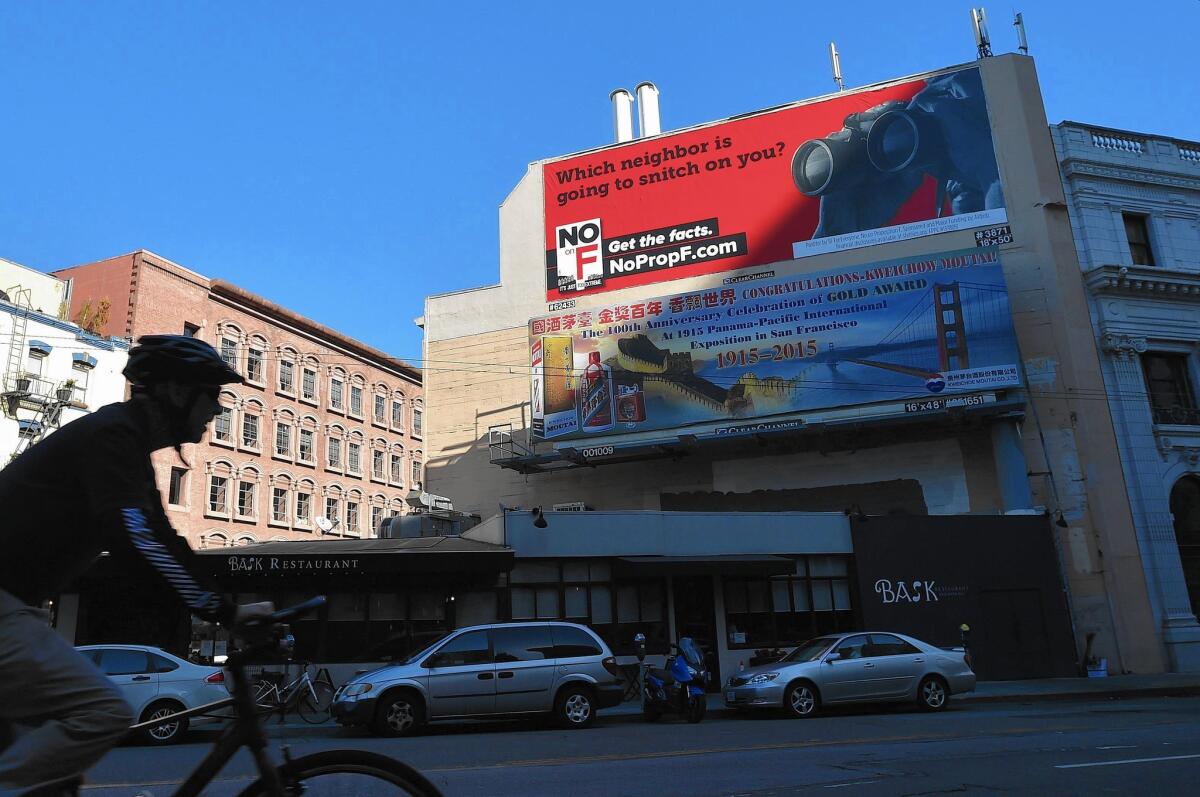 A billboard funded by Airbnb, which opposed San Francisco's Proposition F. On Nov. 3, voters in the city rejected the proposition, which placed restrictions on short-term rentals.