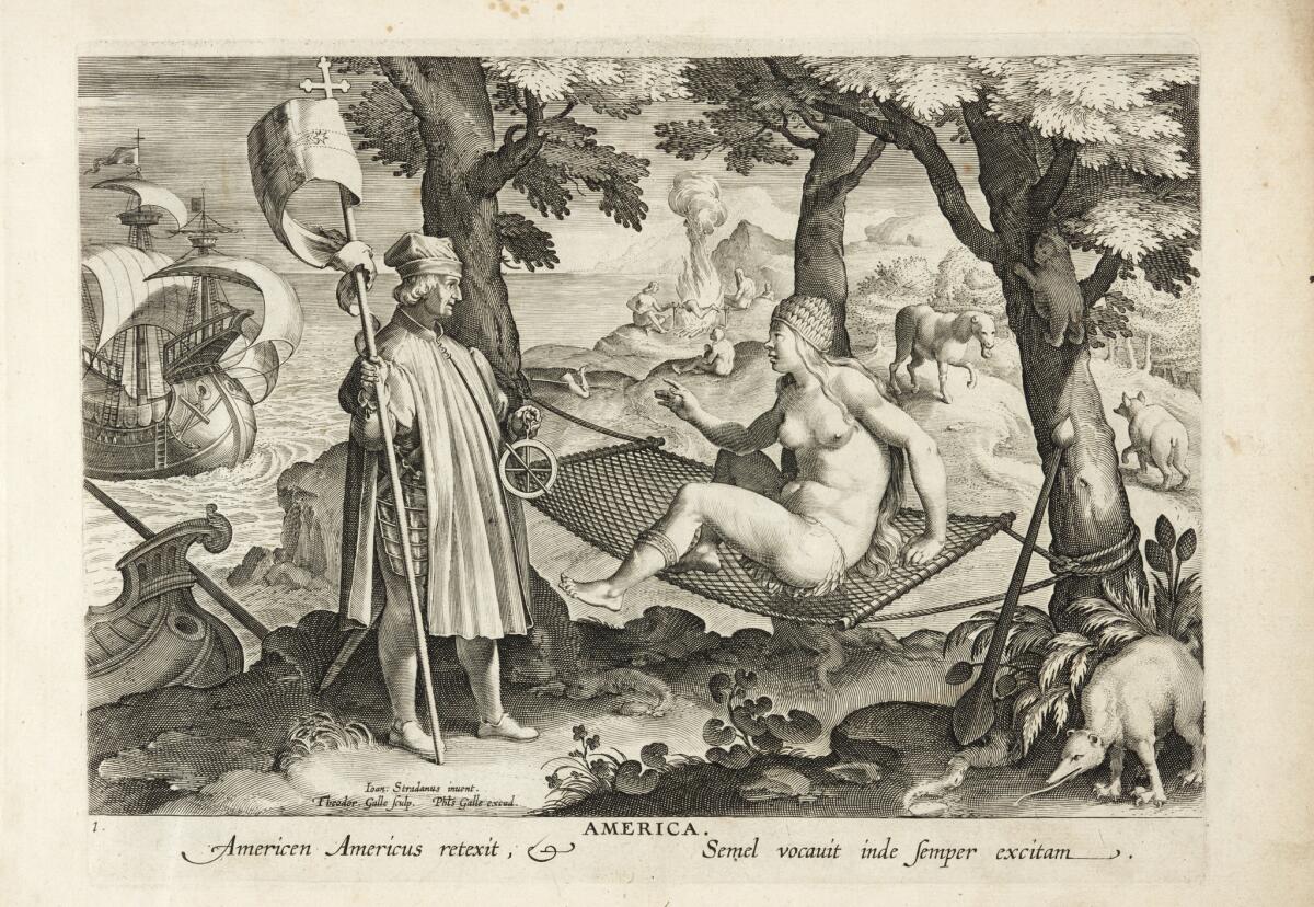 An early 17th century print by Jan van der Straet and Theodor Galle (engraver) shows Vespucci encountering America — and fulfills European stereotypes about the New World.