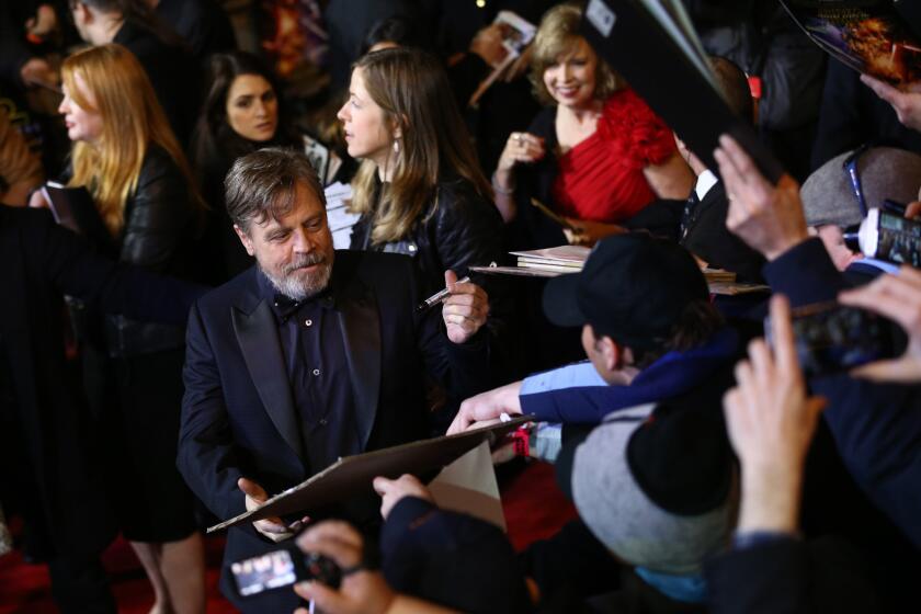 Actor Mark Hamill attends the European premiere of "Star Wars: The Force Awakens" in central London in December. Hamill is supporting a bill authored by Assemblywoman Ling Ling Chang (R-Diamond Bar) to crack down on forged autographs.