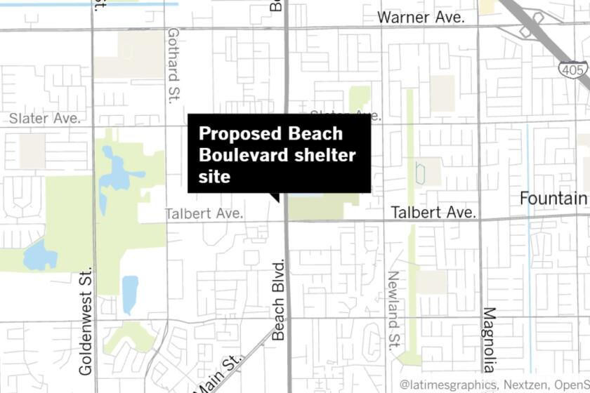 A building at 17881 Beach Blvd. is one of two locations the city of Huntington Beach is considering leasing to create a 35- to 60-bed homeless shelter.