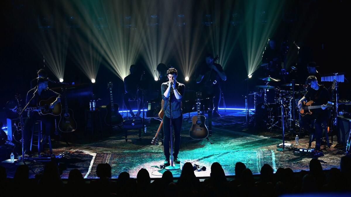 Shawn Mendes performs during a taping for MTV's newly revived "Unplugged."