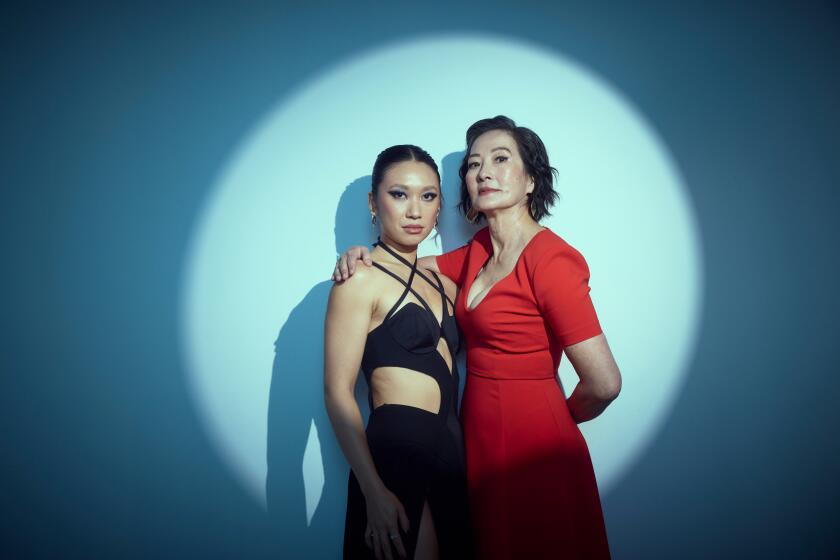 LOS ANGELES - MARCH 17, 2024: Jess Hong and Rosalind Chao of Netflix's 3 Body Problem in Hollywood on Sunday, March 17, 2024. (Yuri Hasegawa / For The Times), BRIEF: From writer Tracy Brown -- This is a photo shoot request for Jess Hong and Rosalind Chao of Netflix's 3 Body Problem. The two women star in the sci-fi series, which an adaptation of the Chinese sci-fi novel of the same name. Jess Hong plays Jin Cheng, a physicist who discovers that an alien race is on its way to Earth, and Rosalind Chao plays Ye Wenjie, who is also physicist and is the one who initially communicates with the aliens in the '60s in China.