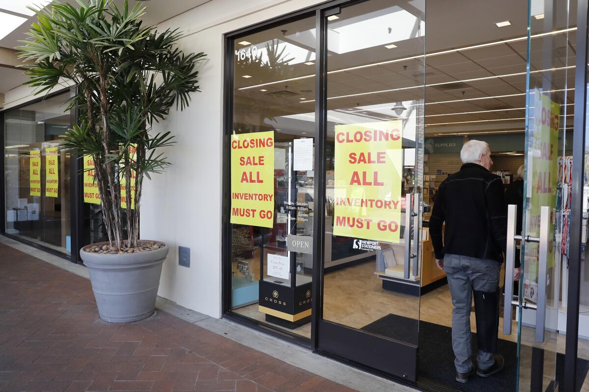 Newport Stationers is conducting a liquidation sale as it prepares to close at the end of this month as a result of a rent increase at Harbor View Shopping Center in Corona del Mar.