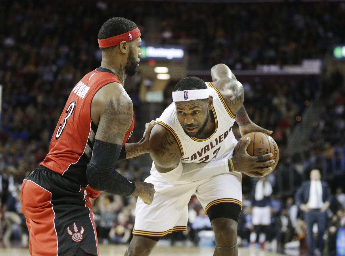 LeBron James led the Cavaliers with 35 points in a 105-101 win over the Toronto Raptors on Tuesday at Quicken at Loans Arena in Cleveland.