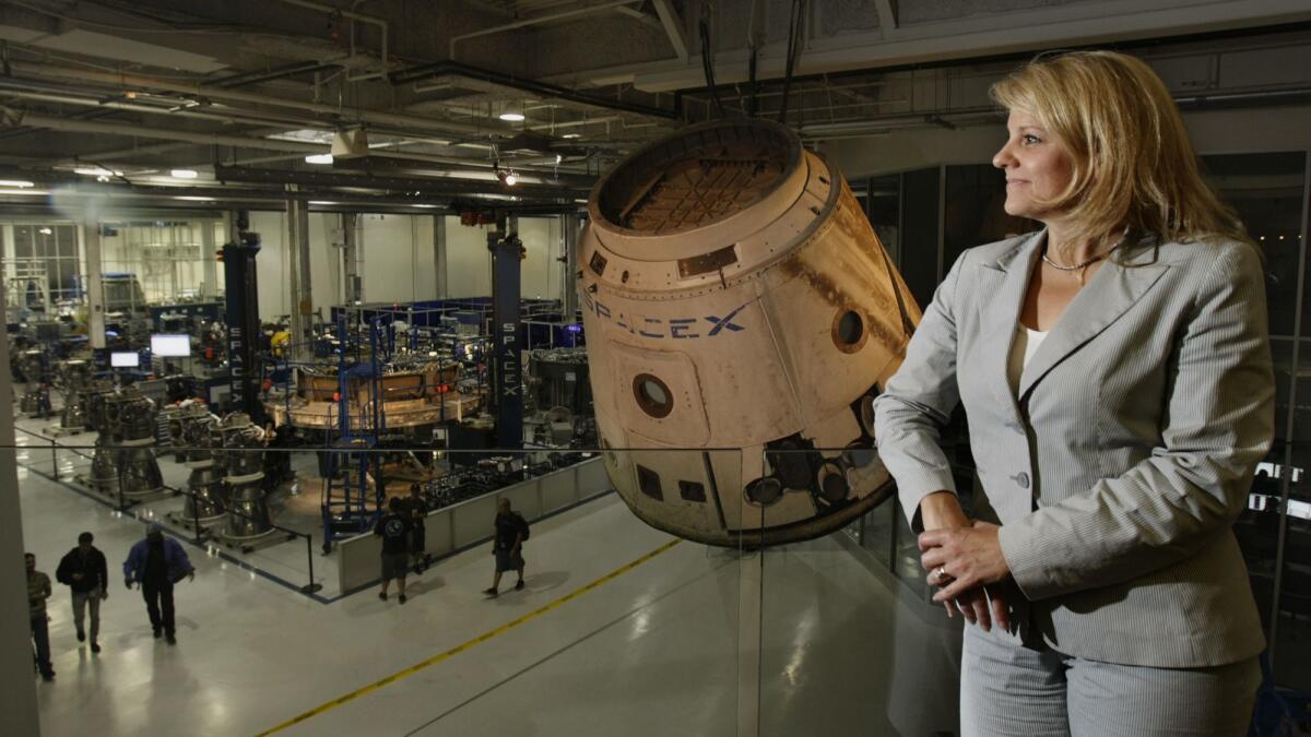 Gwynne Shotwell, president and chief operating officer of SpaceX, at the company's headquarters in Hawthorne in 2013.