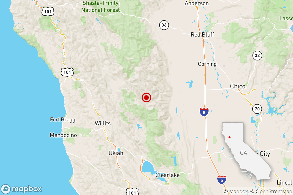 A magnitude 3.4 earthquake was reported Sunday 39 miles from Ukiah, Calif., according to the U.S. Geological Survey.