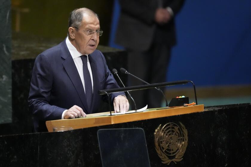 Russian Foreign Minister Sergey Lavrov addresses the 78th session of the United Nations General Assembly, Saturday, Sept. 23, 2023 at United Nations headquarters. (AP Photo/Mary Altaffer)