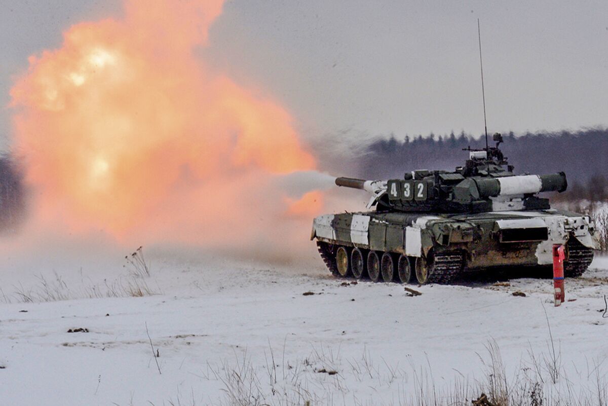 Russian tank takes part in a military exercise