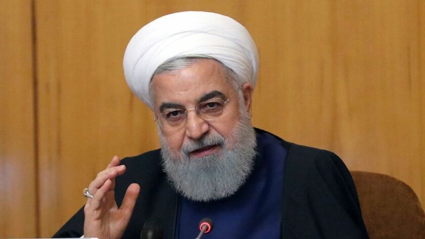 Iranian President Hassan Rouhani speaks in a Cabinet meeting in Tehran on May 8.