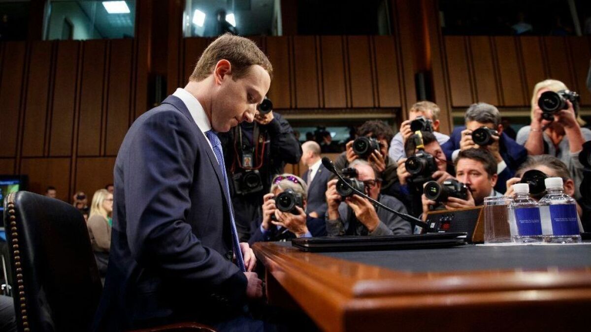 Facebook CEO Mark Zuckerberg at a congressional hearing last April.