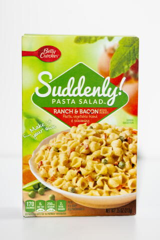LOS ANGELES, CA, DECEMBER 26, 2024: Store bought grocery items that contain red dye #3, including Betty Crocker Suddenly! pasta salad, are photographed at the Los Angeles Times on December 26, 2024. High doses of red dye #3 were found to cause cancer in lab animals decades ago. A federal law known as the Delaney Clause says no compound shown to cause cancer in animals or humans can be in the food supply. The FDA acknowledged the cancer studies decades ago and used the findings to deny a request to approve the dye's use in cosmetics, however, red #3 was already being used in food, and for some reason its authorization has not yet been revoked. (Christina House / Los Angeles Times)