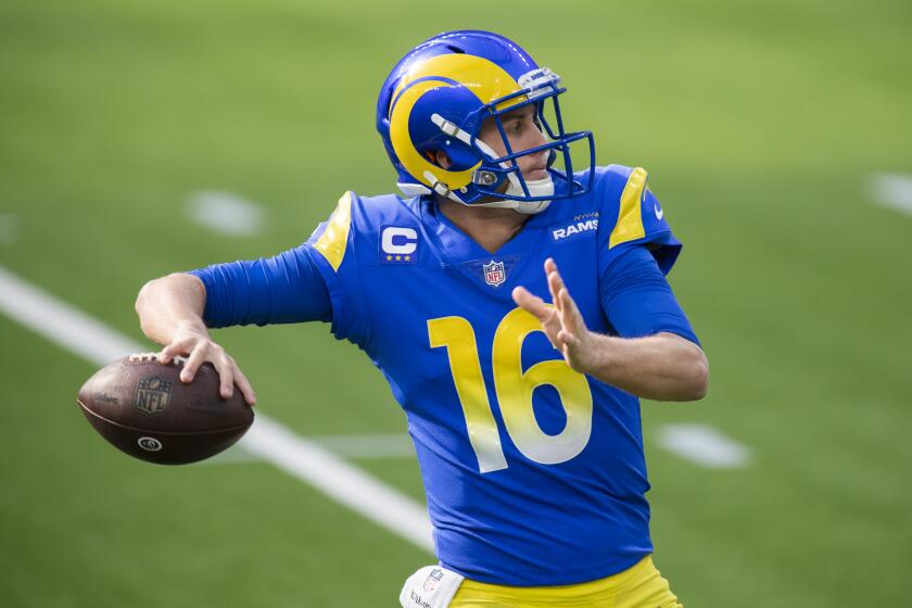 Los Angeles Rams quarterback Jared Goff (16) during an NFL football game against the San Francisco 49ers.