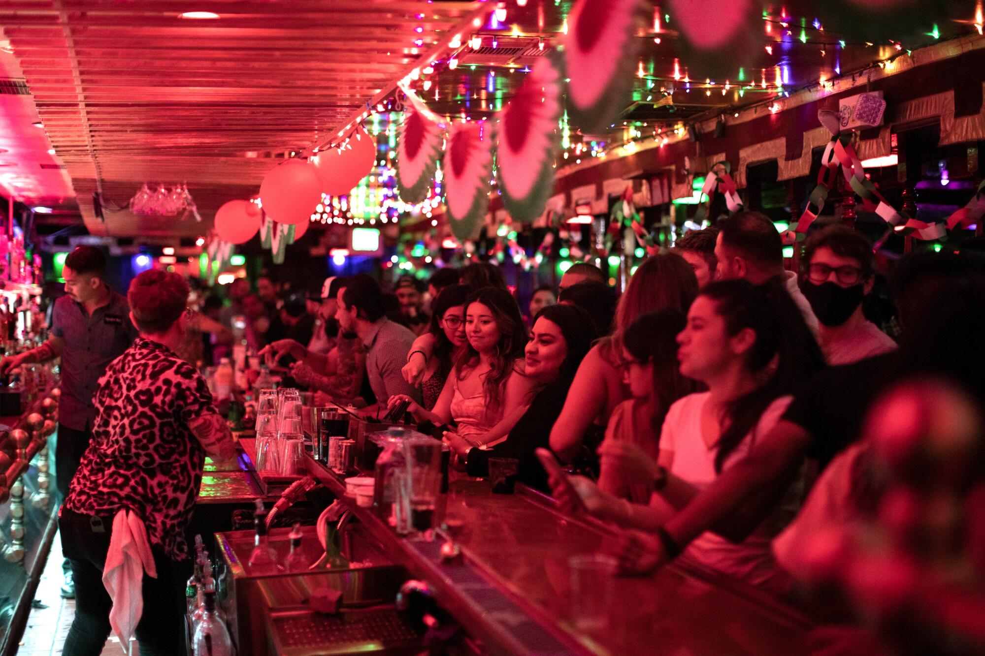 A packed bar at La Cita in downtown Los Angeles on Friday, June 18, as patrons celebrated the reopening of Los Angeles. 