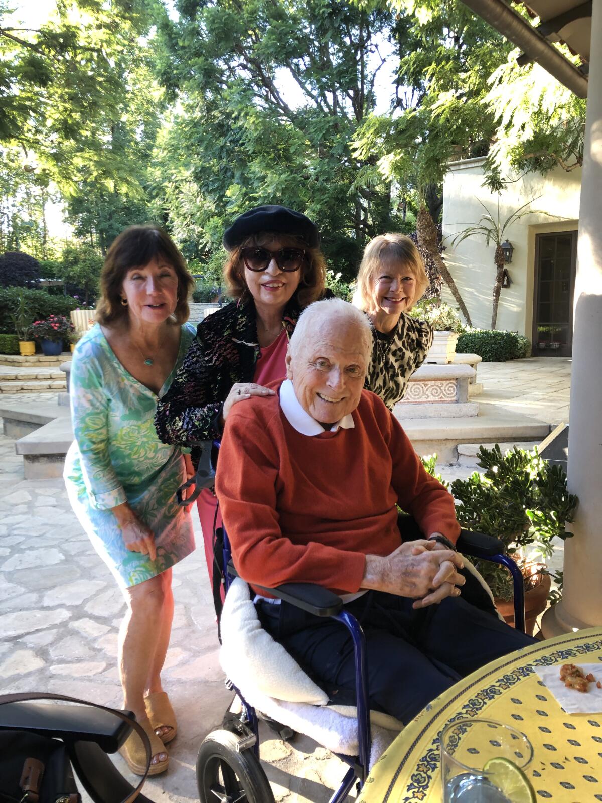 Los Angeles, California-Former Mayor of Los Angeles Richard Riordan, center, with Donna Foote, left, Patt Morrison, 