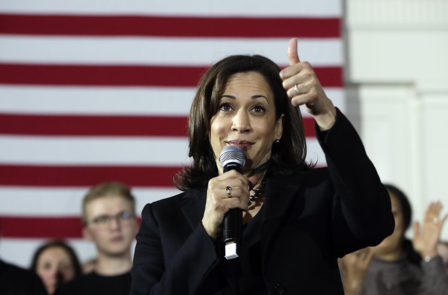 Feb. 18, 2021: Democratic presidential candidate Sen. Kamala Harris speaks at a campaign event in Portsmouth, N.H.