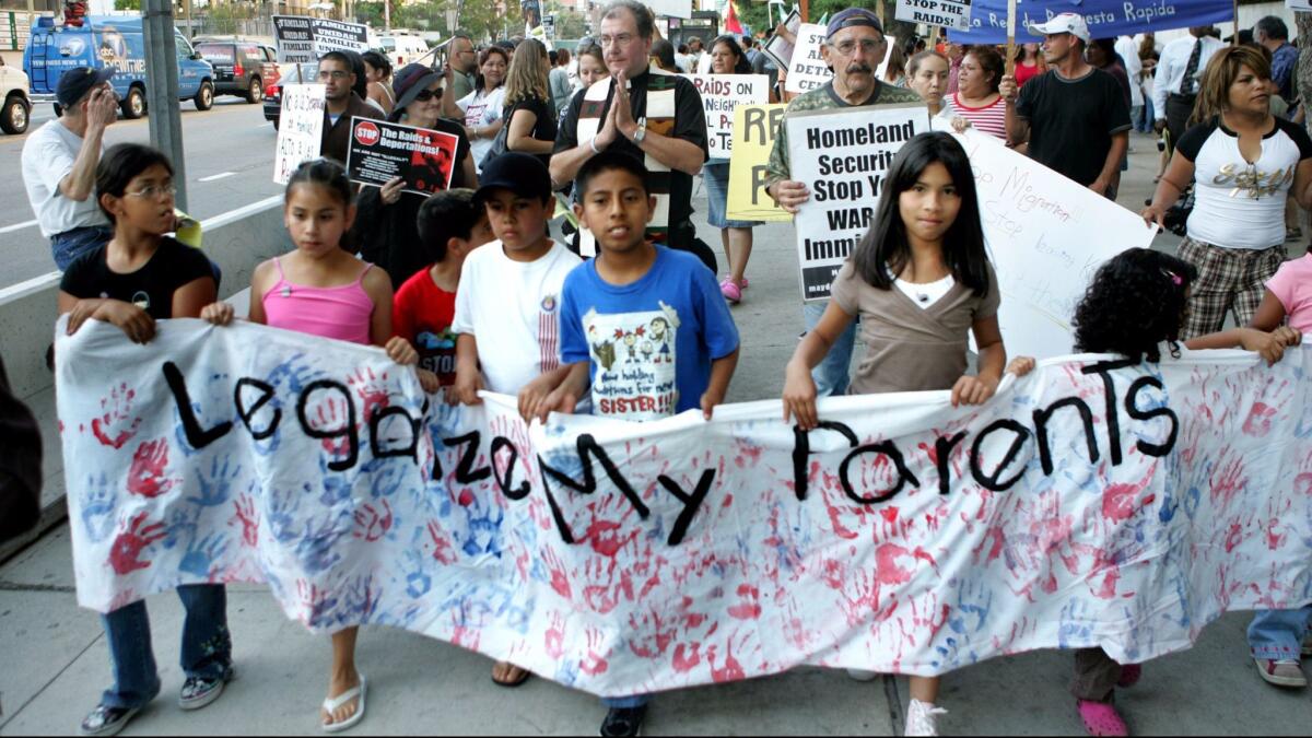 Supporters of Elvira Arellano rally outside the Federal Building in downtown Los Angeles in 2007 to protest her arrest and deportation.