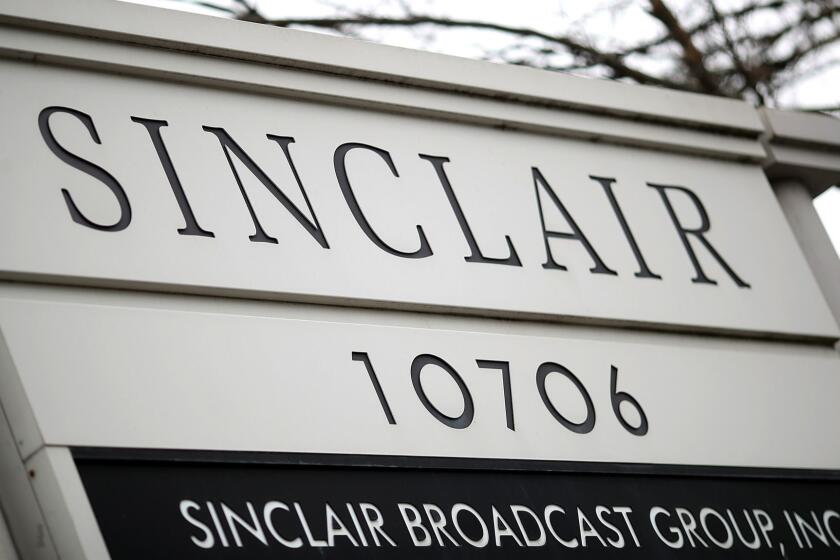 HUNT VALLEY, MD - APRIL 03: The headquarters of the Sinclair Broadcast Group is shown April 3, 2018 in Hunt Valley, Maryland. The company, the largest owner of local television stations in the United States, has drawn attention recently for repeating claims by U.S President Donald Trump that traditional television and print publications offer "fake" or biased news. (Photo by Win McNamee/Getty Images) ** OUTS - ELSENT, FPG, CM - OUTS * NM, PH, VA if sourced by CT, LA or MoD **