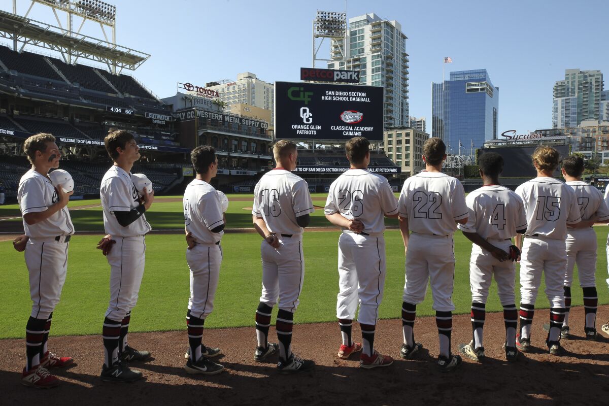 The high school players always get a thrill out of playing at Petco Park, like these Classical Academy players in 2019.