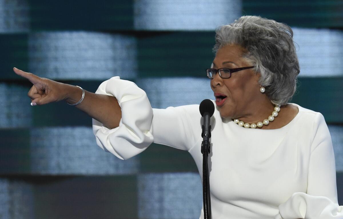 U.S. Rep. Joyce Beatty of Ohio addresses delegates on the fourth and final day of the Democratic National Convention at Wells Fargo Center on July 28 in Philadelphia. (AFP / Getty Images)