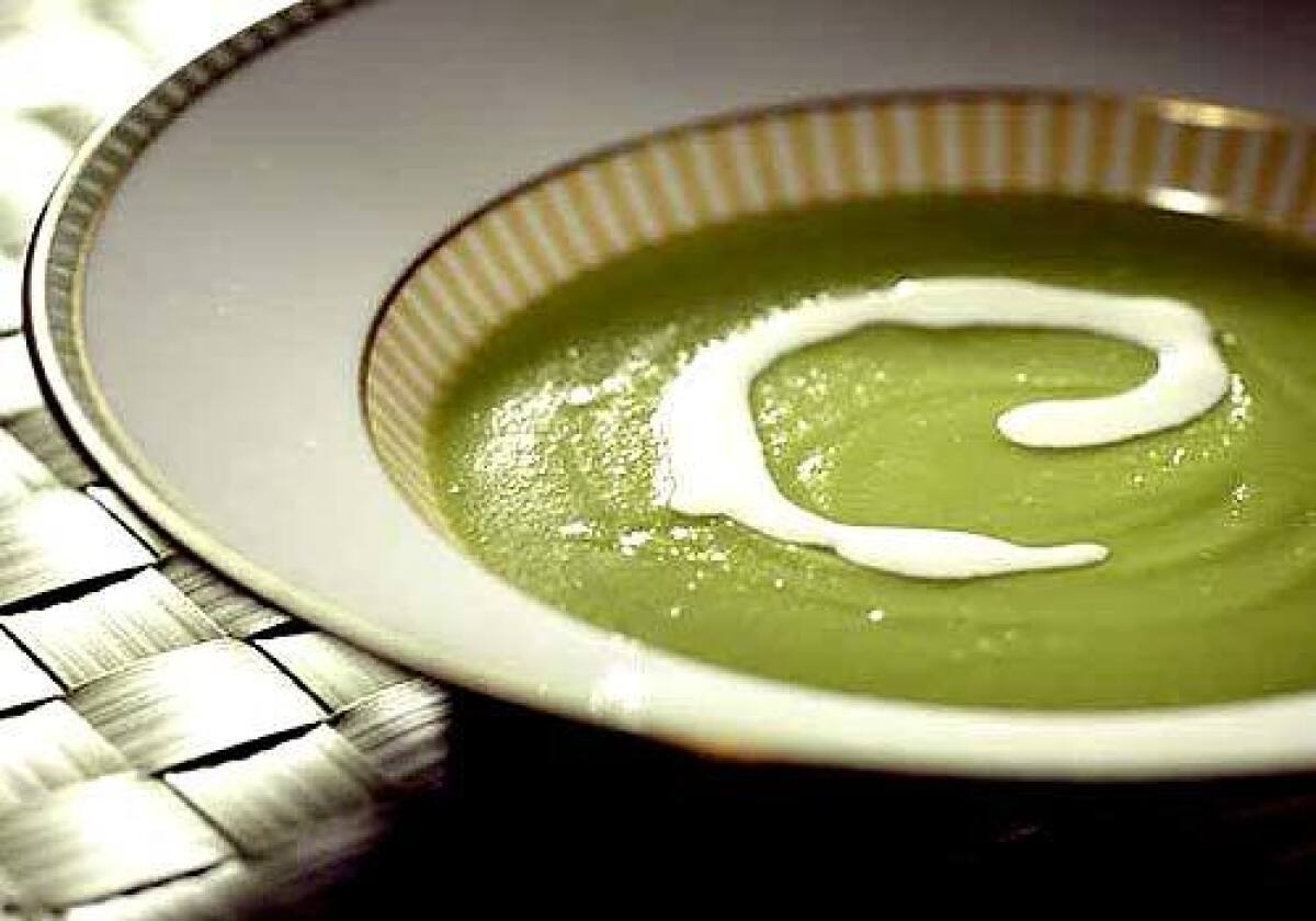 Sugar snap pea soup with Parmesan cream