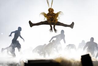 PARIS, FRANCE - AUGUST 11: Artists perform during the closing ceremony of the 2024 Paris Olympics at Stade de France on Sunday, August 11, 2024 in Paris, France. (Wally Skalij / Los Angeles Times)