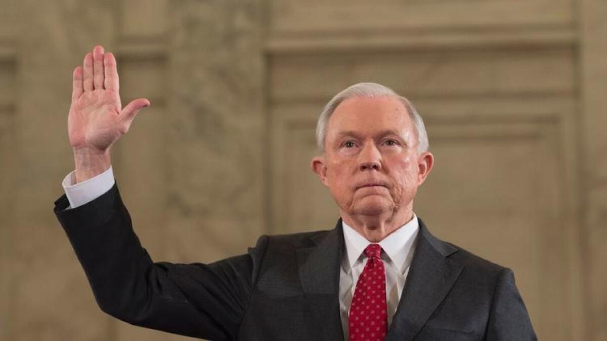 Atty. Gen. Jeff Sessions is sworn in during his confirmation hearing in January.