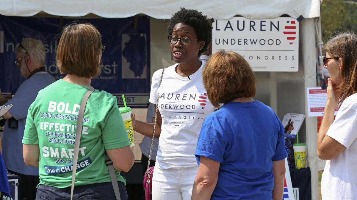 Democrat Lauren Underwood is vying for a House seat in the Chicago suburbs. She is betting, along with other Democratic candidates, on anti-Trump sentiments to appeal to female voters.