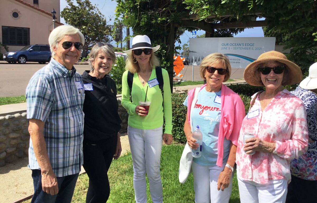 Lee and Betty Merwin, Geraldine Hummel, Anne Lear and Barbara Tripp attend La Jolla Newcomers Club's "Coffee Around Town."