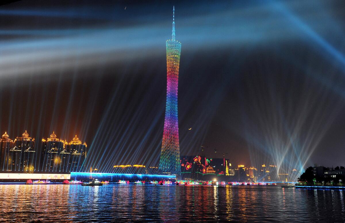 Canton Tower, shown here lighted up for the opening ceremony of the 16th Asian Games in 2010.