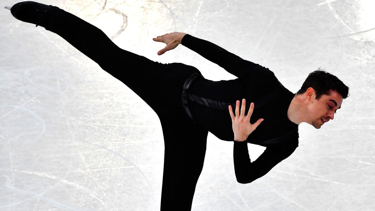 Spain's Javier Fernandez performs his short program Thursday during the world figure skating championships.