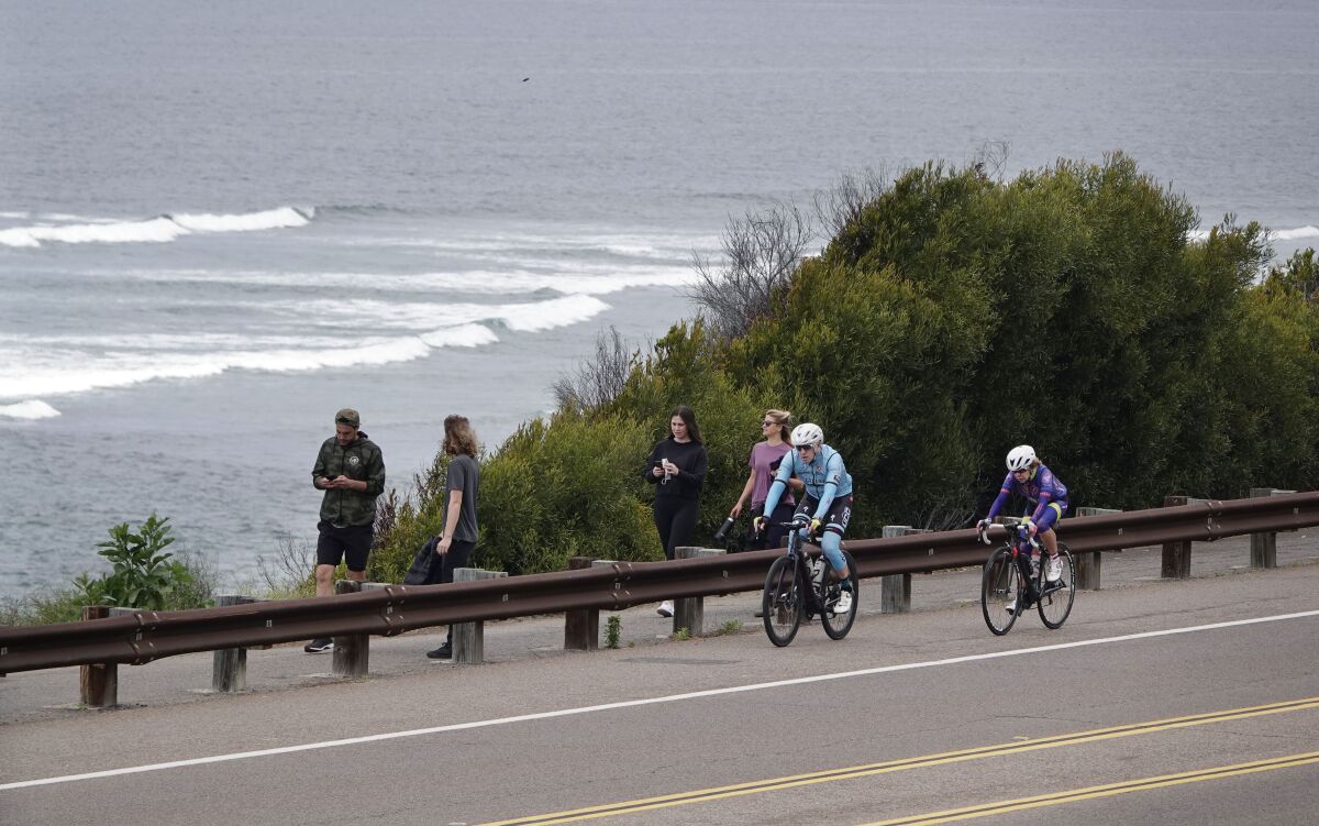 The Encinitas City Council decided to close down the pedestrian portion of Coast Highway from Swami's Beach to the Seaside Parking Lot, shown here on April 15, 2020.