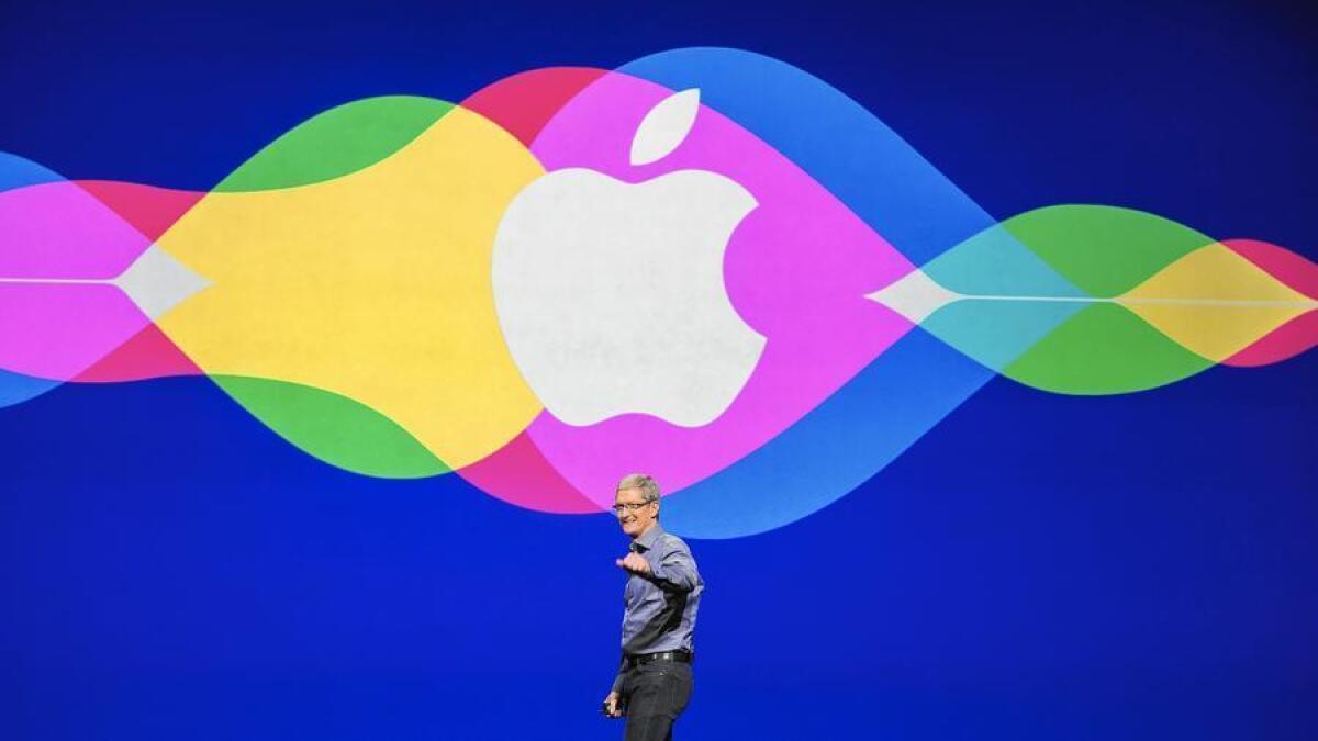 Apple Chief Executive Tim Cook goes onstage at a media event in San Francisco earlier this month to introduce new products.
