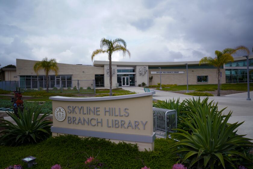 The new 15,000 sq. ft. library branch on Paradise Valley Road, replaces the old library that was only 4,000 sq ft. and located in the same shopping center. May 9, 2019, San Diego, California.
