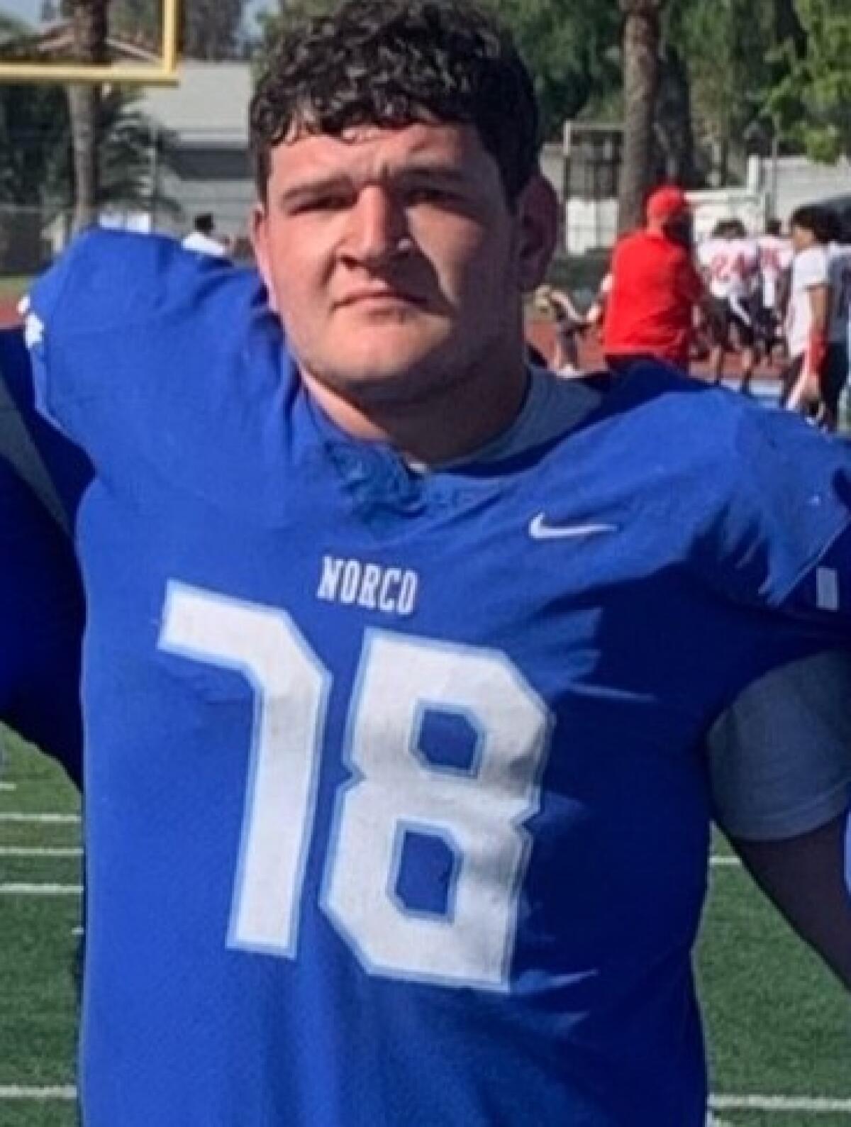 Norco offensive lineman Andrew Madrigal.