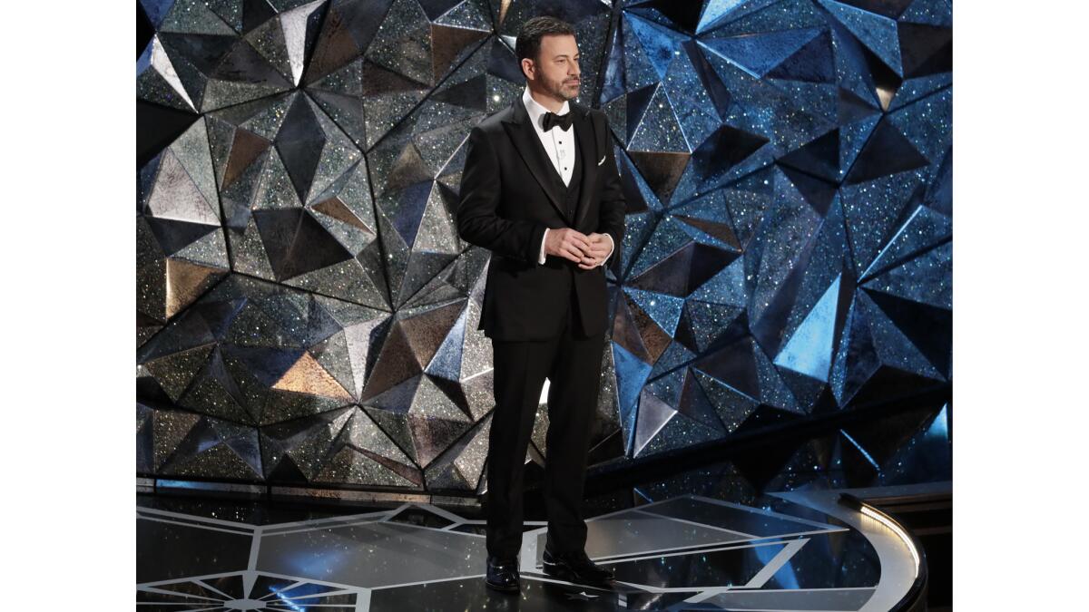 Host Jimmy Kimmel on stage during the 90th Academy Awards at Dolby Theatre in Los Angeles.