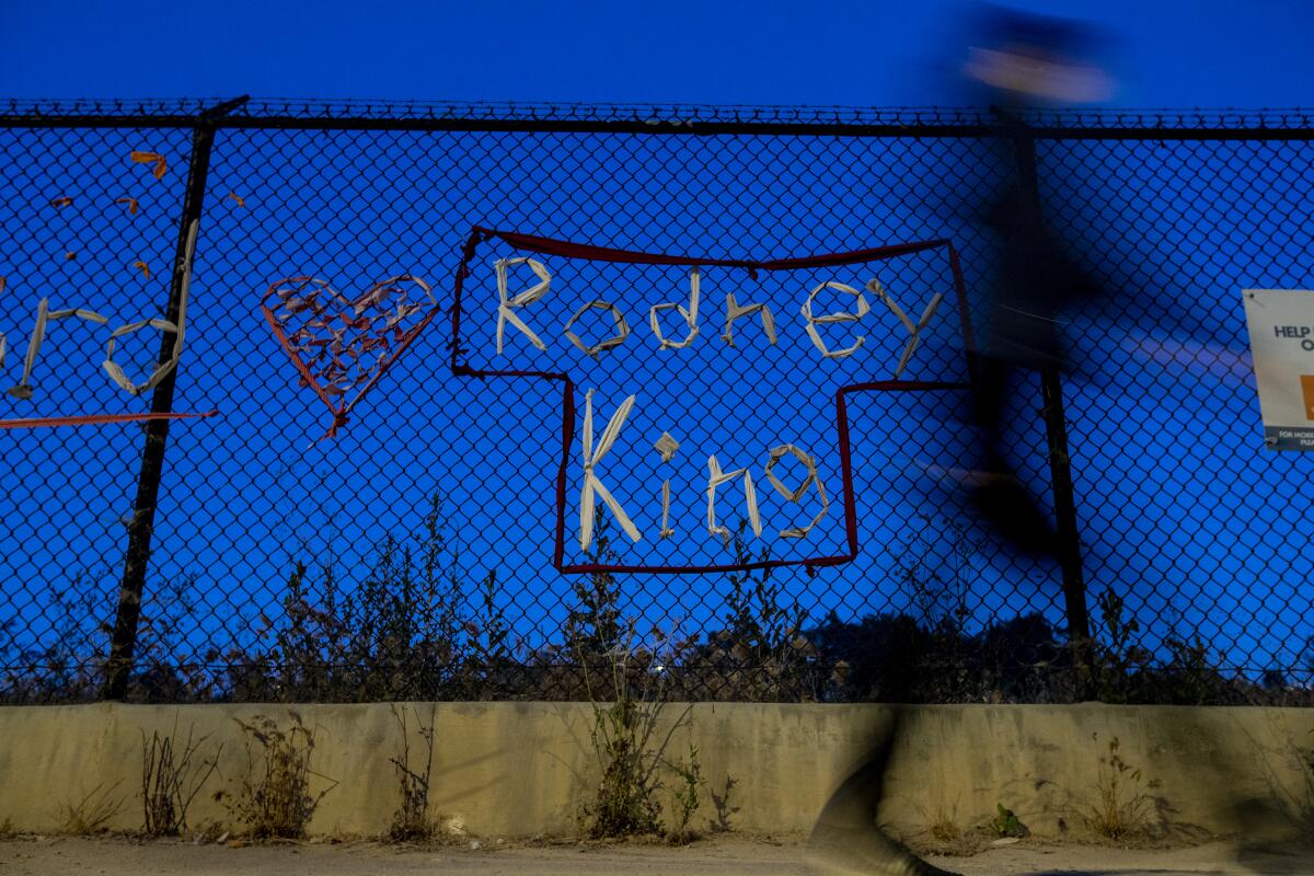 The name of Rodney King at the installation pays tribute to the man beaten by LAPD officers in 1991