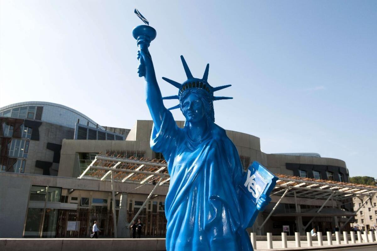 The "Liberty for Independence" statue, placed outside the Scottish parliament building in Edinburgh, is seen on Wednesday.