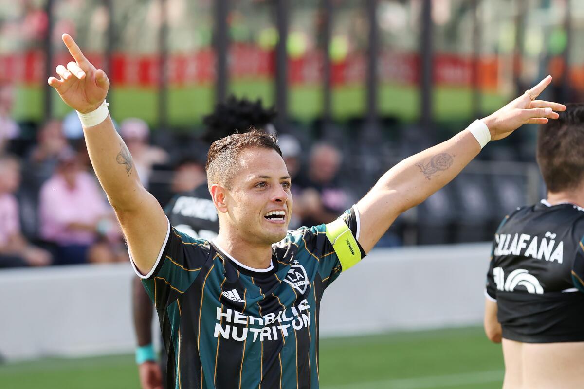 Javier "Chicharito" Hernández celebrates after scoring a goal.