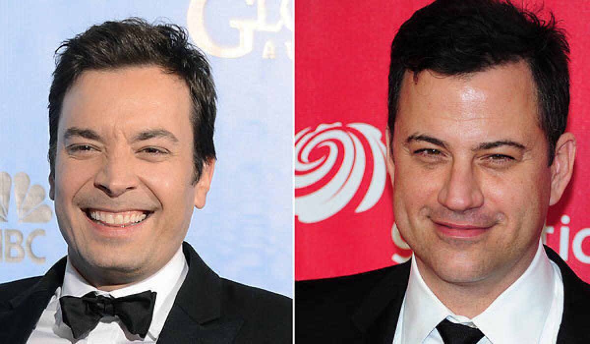 Late-night hosts Jimmy Fallon, left, and Jimmy Kimmel aren't just funny, they're influential too, according to the Time 100 list.