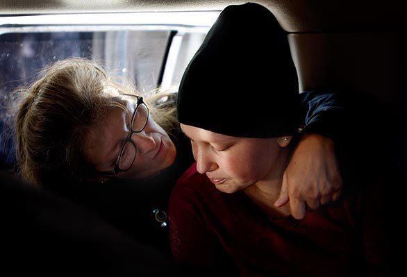 Kerry Himmel and her daughter, Destiny, a leukemia patient, have a quiet conversation in their SUV, which is also their home. The two live in their Ford Explorer, which they park at one of two lots in the San Fernando Valley. The two have been living in a vehicle for about 10 years, but now that Destiny has cancer, the situation is growing even more dire.