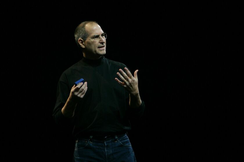 Steve Jobs, shown at the 2006 Macworld Conference and Expo in San Francisco, was the subject of an Aaron Sorkin-written film that Sony ended up dropping.
