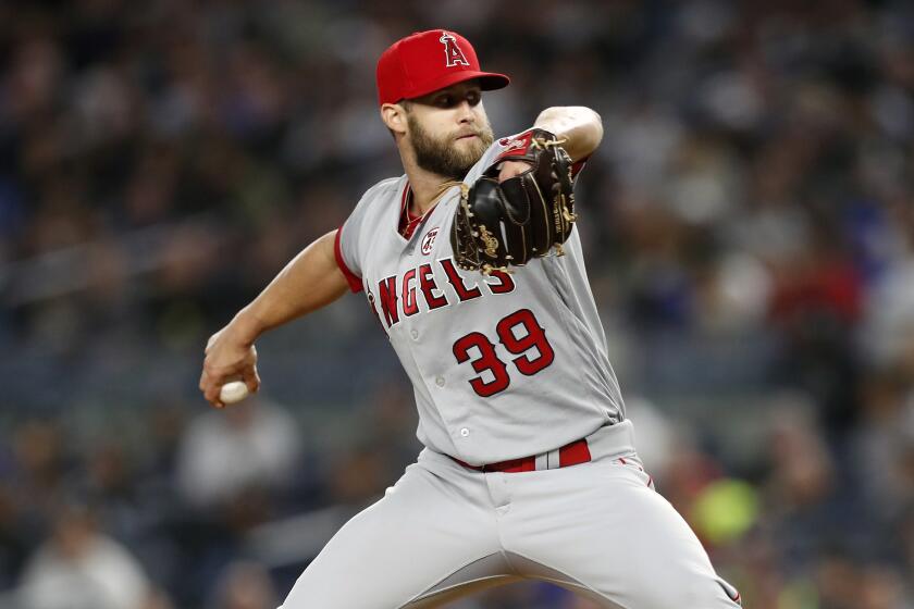 Angels pitcher Luke Bard delivers against the Yankees on Wednesday.