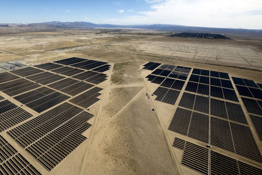 In Western Kern County, solar panels on almost two square miles of land form the Beacon Solar Project, owned by the Los Angeles Department of Water and Power.
