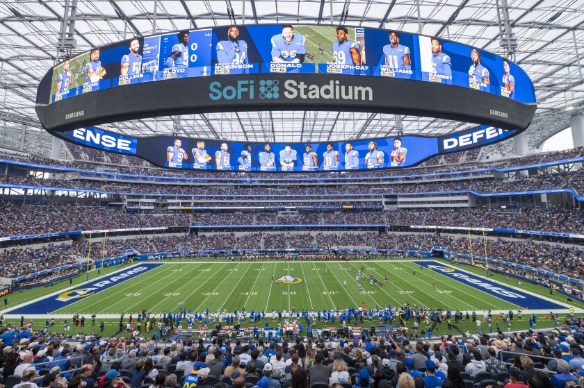 General overall interior view of SoFi Stadium during a Rams game.