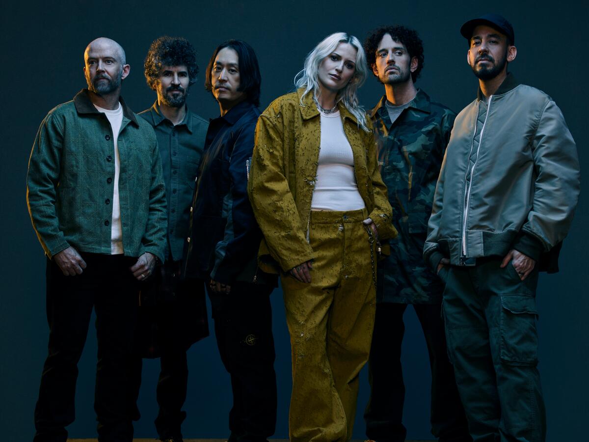 Band photo of Linkin Park with new singer Emily Armstrong