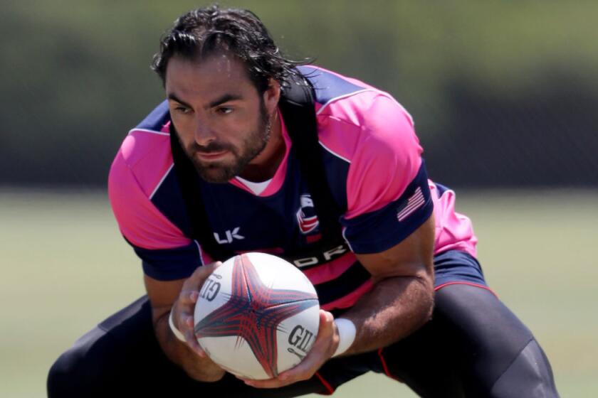 Nate Ebner catches a ball during a U.S. rugby training session on July 14.
