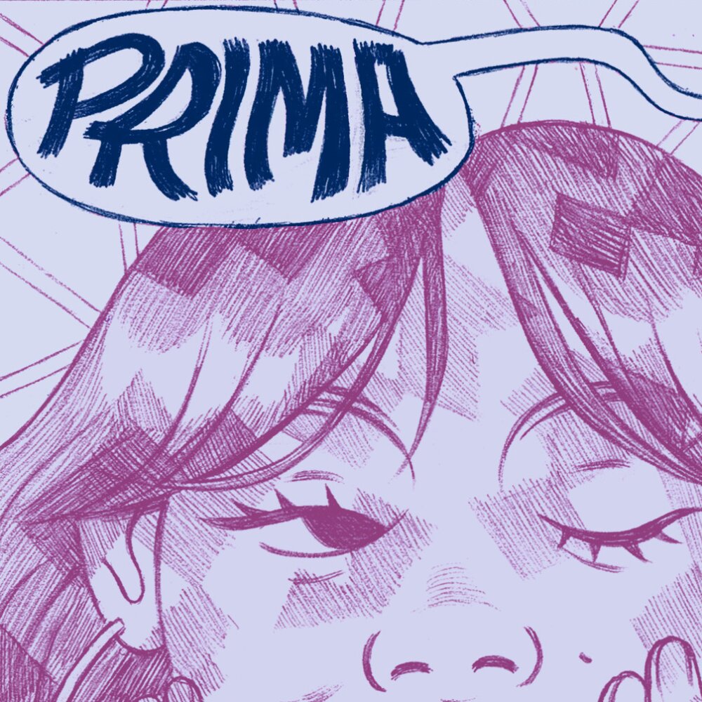 Drawing of a woman saying "prima"