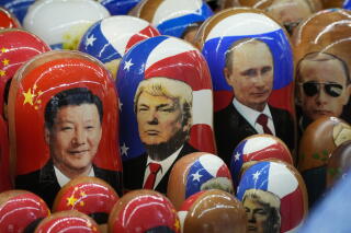 FILE - Traditional Russian wooden dolls called Matryoshka depicting China's President